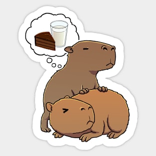 Capybara hungry for Chocolate Cake and Milk Sticker